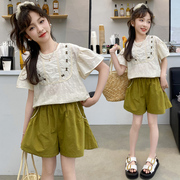 女童夏季棉布套装韩版中大儿童套头短袖短裤洋气两件套薄款休闲服
