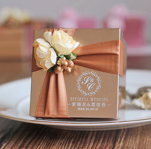 花半里结婚创意欧式喜糖盒，香槟金色婚礼糖果盒子婚庆用品马口铁盒
