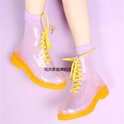 透明雨鞋水晶果冻鞋，平底马丁雨靴时尚防水防滑鞋糖果色水鞋