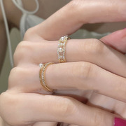 日韩水钻珍珠戒指女食指双层小众设计高级感时尚个性ins潮网红