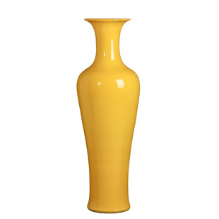 景德镇陶瓷器中国红落地大花瓶纯红色纯黄喜庆结婚乔迁摆