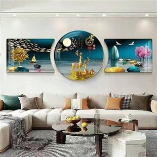新中式客厅装饰画轻奢沙发背景，高档画壁画，现代钢化水晶山水画