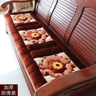 秋冬加厚毛绒单双三人位组合老式实木，沙发坐垫中式红木椅座垫防滑