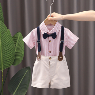 男童夏装套装2023洋气宝宝，短袖背带裤两件套婴幼儿童夏季潮衣