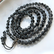 巴西天然黑发晶108颗佛珠项链多圈三层男女士手链缺水黑水晶手串
