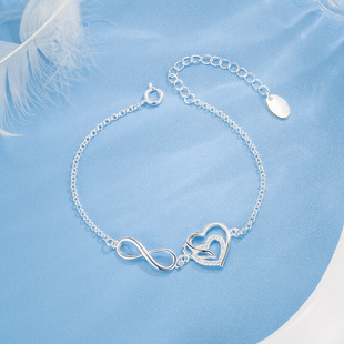 跨境镀银简约锆石心形8字手链，韩版流行创意，手饰送情人节礼物
