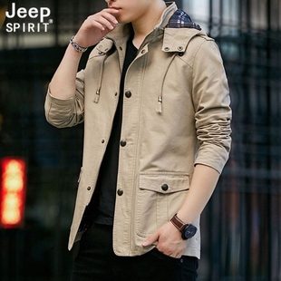 jeep吉普外套男士棉布夹克秋冬季高级品质时尚休闲工装中长风衣男
