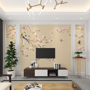 现代美式电视背景墙壁纸客厅，卧室新中式花鸟墙纸壁画无缝墙布定制