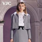 VJC/威杰思春夏女装蕾丝翻领千鸟格纹修身短款长袖外套