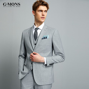 吉约蒙羊毛西服套装男浅灰色，休闲西装外套，修身单西新郎结婚礼服