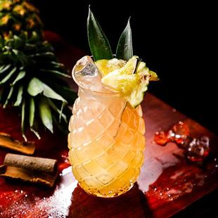 酒吧网红菠萝鸡尾酒杯创意，浮雕鸡尾酒杯，果汁杯玻璃杯调酒玻璃杯