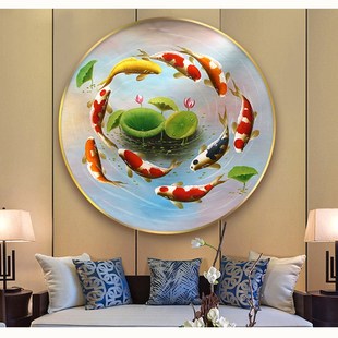 印花DMC十字绣客厅卧室餐厅玄关中式招财风水圆形九鱼图