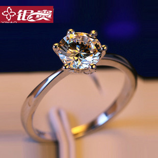 925纯银一克拉钻戒仿真钻石戒指，女结婚求婚情侣莫桑石对戒订婚假