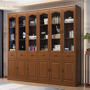 新中式实木书柜组合落地带，玻璃门现代简约办公客厅收纳置物柜家用
