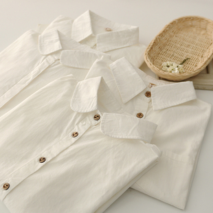 秋装基本款白色衬衣 日系简约百搭木扣暗扣衬衫女长袖春装