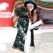 2023冬季韩版貉子，毛大毛领军大衣迷彩服，中长款皮草外套棉衣女