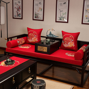新中式红木沙发垫防滑布艺，凉垫四季通用套罩海绵坐垫冬季座垫垫子