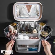 网红化妆品收纳盒防尘护肤品梳妆台桌面有盖带镜子首饰一体置物架