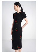 fabrique geat2023秋立体玫瑰花针织连衣裙法式新中式裙子