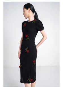 fabriquegeat2023秋立体玫瑰花，针织连衣裙法式新中式裙子