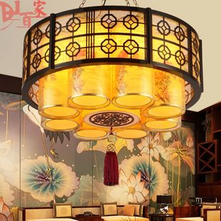 新中式吊灯酒店包厢大厅，大吊灯中国风羊皮灯仿古典风格餐厅客厅灯