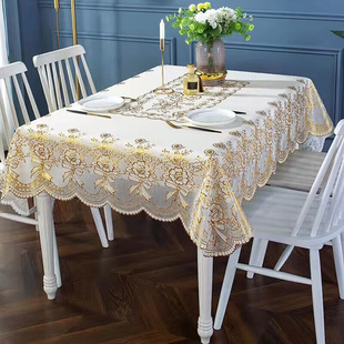 欧式桌布防水免手洗用PVC餐桌茶几长方形烫烫金桌布90宽*140长