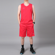 青年大红色篮球服套装，无袖队服宽松晨跑健身服吸汗透气白色健身服