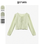 gcrues韩系温柔系带小衫上衣，2023年秋季针织衫，设计感小个子女