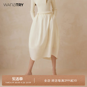 wana try不对称半身裙 设计感拼接春夏奶白色遮肉显瘦花苞裙半裙