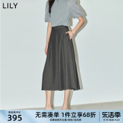LILY2024夏女装复古赫本风都市通勤款优雅显瘦高腰A字半身裙