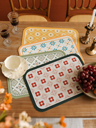 小花瓷皮革餐垫隔热垫长方形茶杯家用碗垫定制尺寸防水防油免洗
