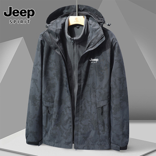 jeep吉普冲锋衣秋冬装男女款防风，防水户外徒步运动三合一夹克外套
