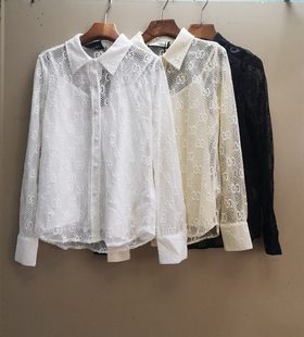 法式复古刺绣镂空长袖，衬衫女设计感小众蕾丝吊带两件套上衣潮