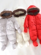 韩版宝宝加厚真羽绒服小童，保暖外出服连体衣婴儿爬服冬季