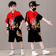 广西三月三民族服装儿童男童唐装套装男孩古装国学夏季短袖演出服