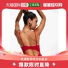 香港直邮潮奢asos女士，设计褶皱胸部，雪纺拼接束腰红色长款连衣裙