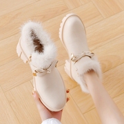韩版短靴女粗跟2023年女靴子，加绒高跟鞋子女秋冬季百搭毛毛鞋