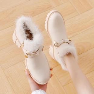韩版短靴女粗跟2024年女靴子加绒高跟鞋子女秋冬季百搭毛毛鞋