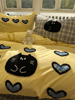 ins可爱小黑猫毛巾绣水洗棉，床上四件套1.5m1.8米公寓全棉床单被套