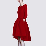 2024春季大红色连衣裙女中长款气质显瘦年会晚宴，小礼服a字裙