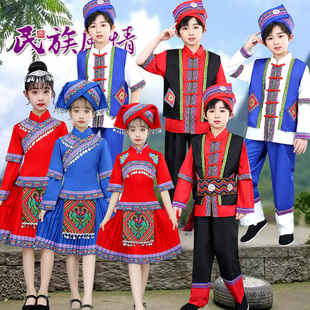 广西壮族三月三舞蹈演出服，苗族土家族侗族黎族，表演服儿童民族服装