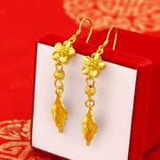 黄金耳钉9999足金耳环，纯金树叶爱心耳坠，时尚气质黄金花朵耳饰