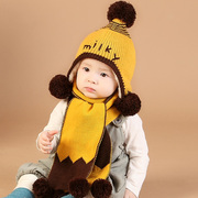 婴儿帽子围巾套装秋女宝宝毛线，婴儿男童加绒保暖1-2岁儿童帽冬款
