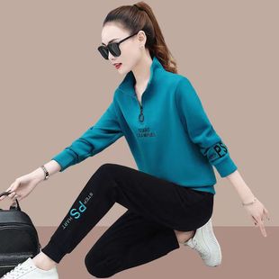 版断码品牌女装2022年早秋运动套装女时尚，长袖休闲跑步服立领宽松大码两件套样衣处理