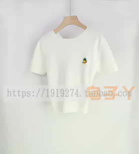 99乌系列白色刺绣，背镂空短装，针织衫短袖套头