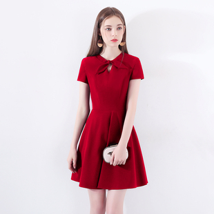小晚礼服裙女2024宴会，名媛气质性感小个子红色，洋装连衣裙平时可穿