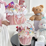 六一儿童节创意礼物兔子手提盒粉色，零食糖果珍珠鲜花手提可爱花篮