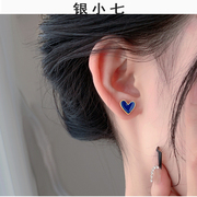 银小七S999纯银蓝色心形滴胶耳钉耳环2023年气质法式耳饰