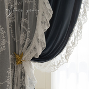法式复古窗帘卧室高级感蕾丝，遮光2023客厅轻奢定制蓝色绒布