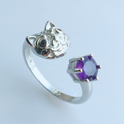 天然紫水晶戒指女款老虎戒指本命年生肖虎可爱招财纳福指环食指戒